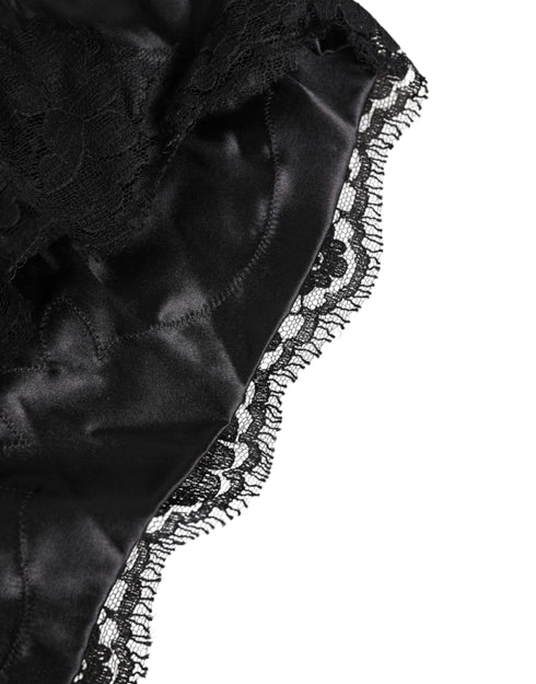 Dolce & Gabbana Black Silk Satin Lace Trim Panty Underwear